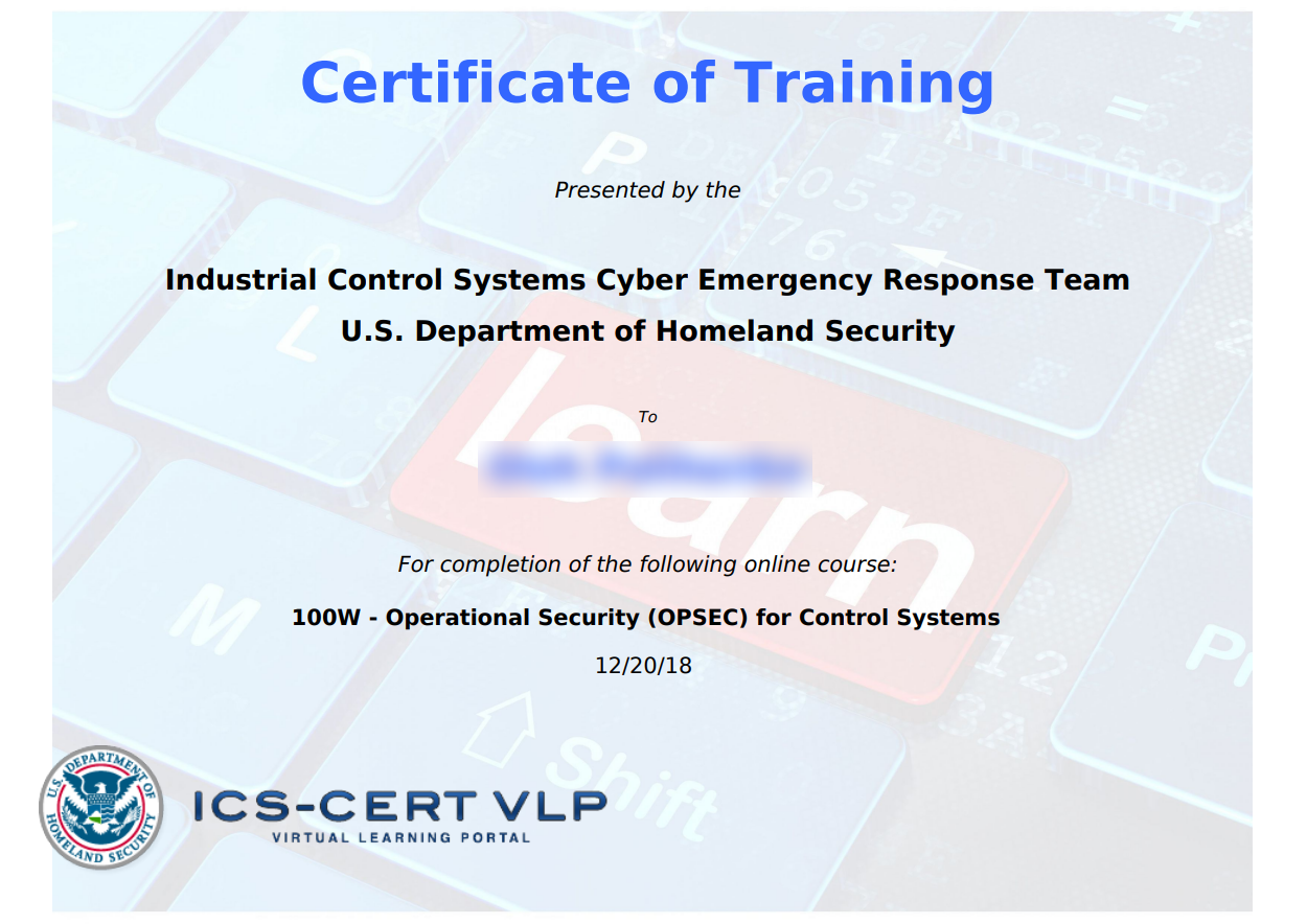 100W – Operational Security (OPSEC) for Control Systems
